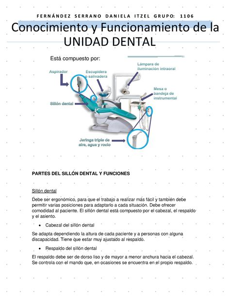 Unidad Dental PARTES DEL SILLÓN DENTAL Y FUNCIONES Sillón dental