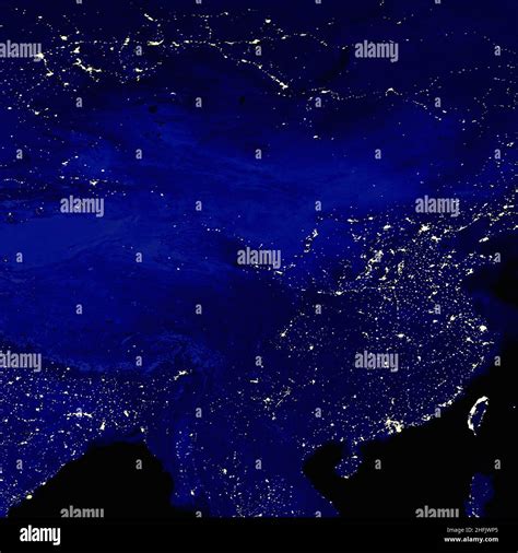 Asian Continent Electric Lights Map At Night City Lights Map Of China