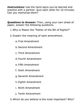 Bill Of Rights Hands Activity Memorize The Amendments In 10 Minutes