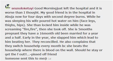 Graphic Photo Pregnant Woman Pours Hot Water On Sleeping Husband In Abuja Crime Nigeria