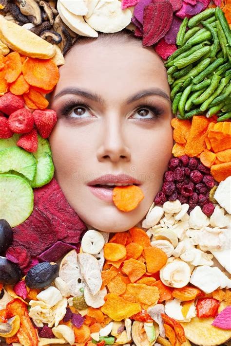 Vitamins Healthy Eating And Diet Concept Beautiful Woman With Bright