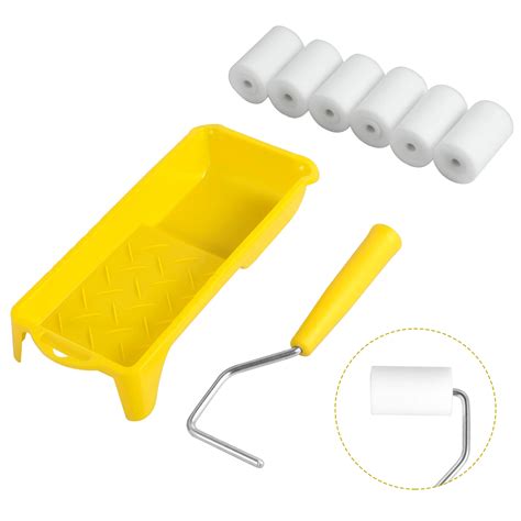 8pcs Paint Roller Set 2inch Mini Foam Paint Roller With Handle And Trays High Density Foam