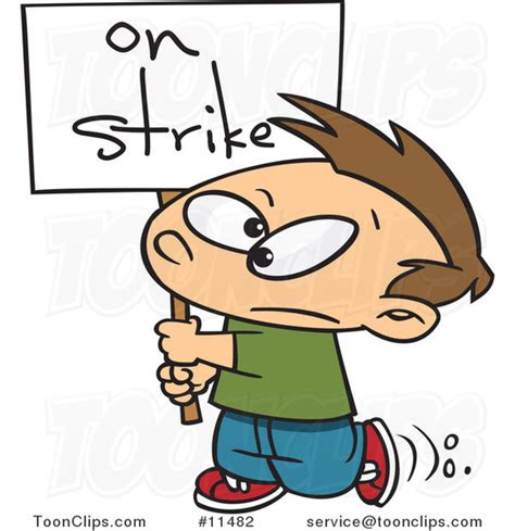 Cartoon Boy Carrying An On Strike Sign 11482 By Ron Leishman