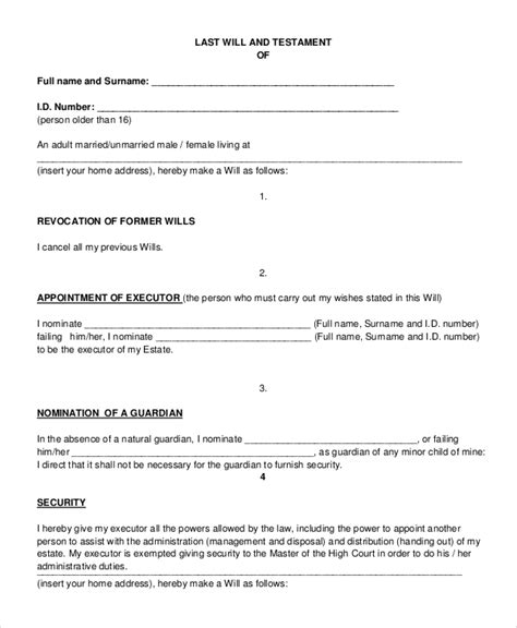 Last Will And Testament Template Pdf Overview Free Templates To