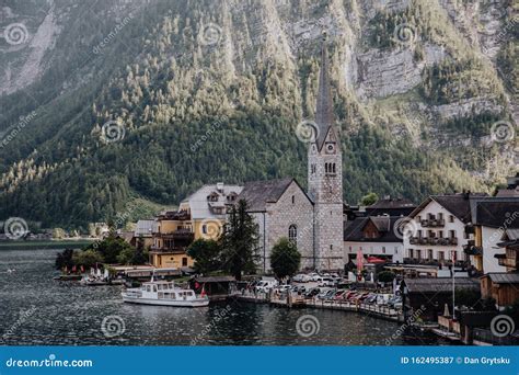 Hallstadt Austria July 2019 View Of Hallstatt Village And Lake