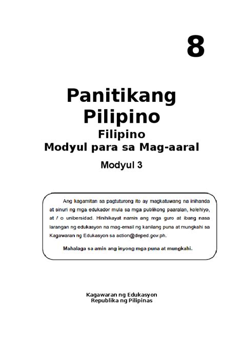 (DOC) 8 Panitikang Pilipino Filipino Modyul para sa Mag-aaral Kagawaran ...