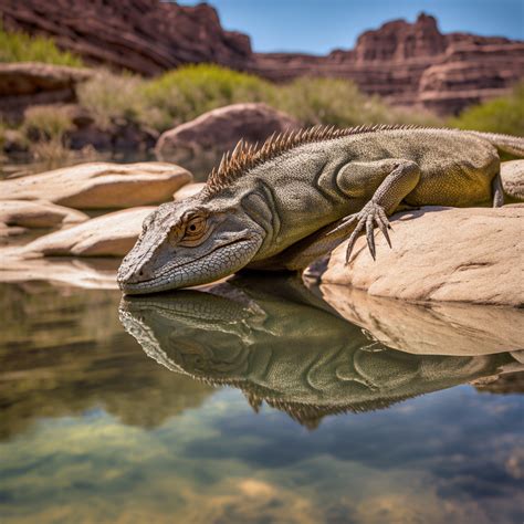 Prehistoric lizard hydrates at a salty pond by Ash - Playground