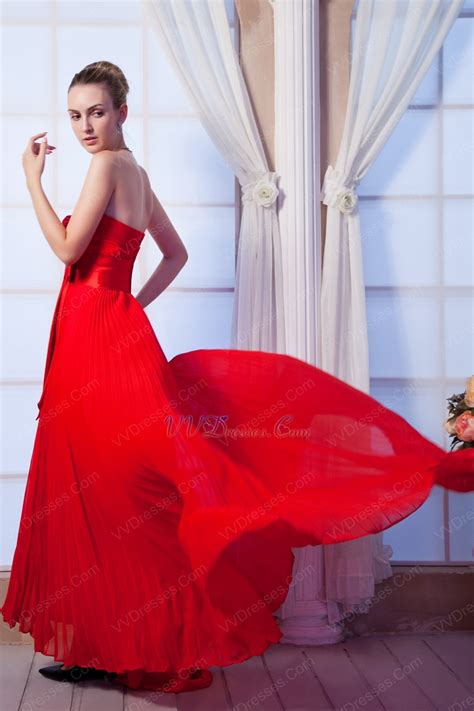 Sleeveless Scarlet Evening Dress With Bowknot Inexpensive