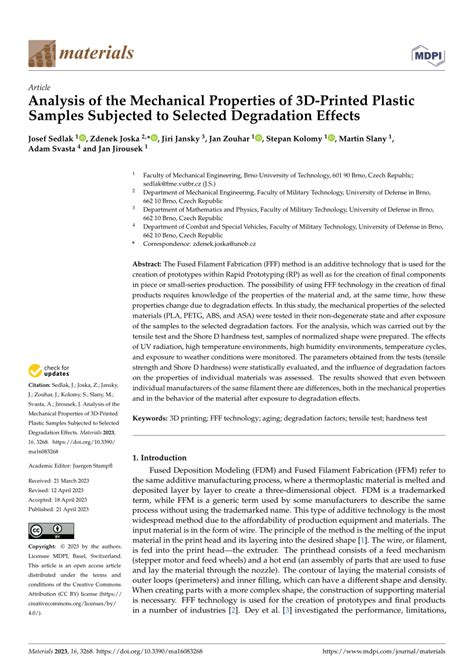 PDF Analysis Of The Mechanical Properties Of 3D Printed Plastic