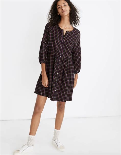 Madewell Plaid Flannel Raglan Button Front Shirtdress Best Madewell