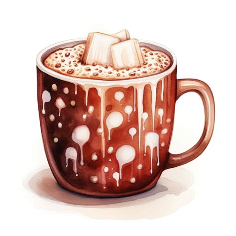 Premium Photo Watercolor Hot Chocolate Clipart White Background