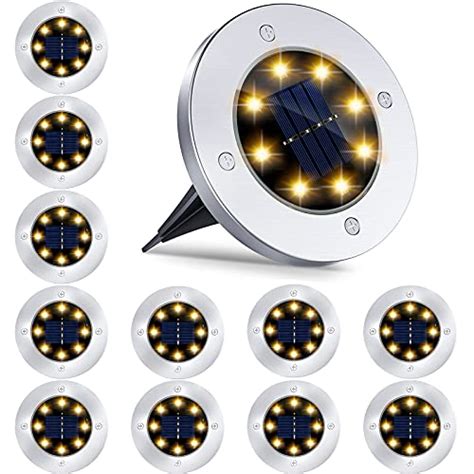 12 Pack 8LED Solar Garden Lights Outdoor Waterproof Sidewalk Disk ...