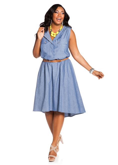 Ashley Stewart Belted Denim Shirt Plus Size Dress Denim Shirt Dress