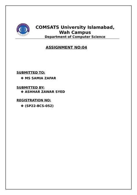 Assignment 04 Solved COMSATS University Islamabad Wah Campus