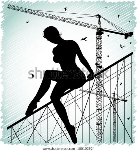 Silhouette Naked Woman Sitting On Construction Stock Vector Royalty Free 100103924 Shutterstock