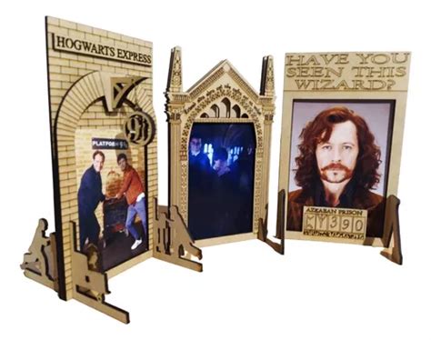 Juego De Tres Portaretratos Harry Potter Mdf Natural Armable Env O Gratis