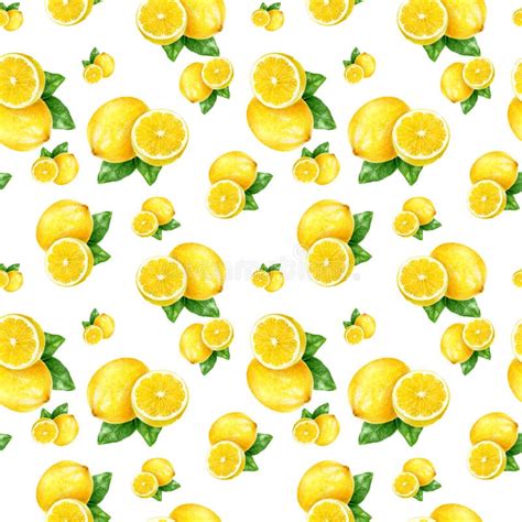 Watercolor Hand Drawn Lemon Fruit Seamless Pattern Stock Illustration