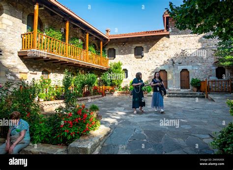 Meteora, Greece - 19.9.2023: Peoples and tourist visit the Meteora monastery in Greece. Interior ...