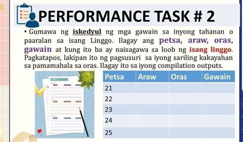 PERFORMANCE TASK 2 Gumawa Ng Iskedyul Ng Mga Gawain Sa Inyong Tahanan