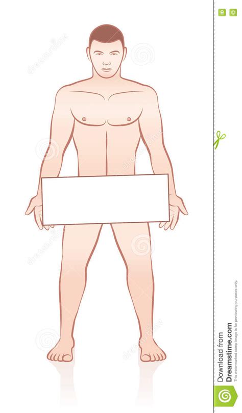 Naked Man With Placard On Intimate Areas Stylized Isolated Stock