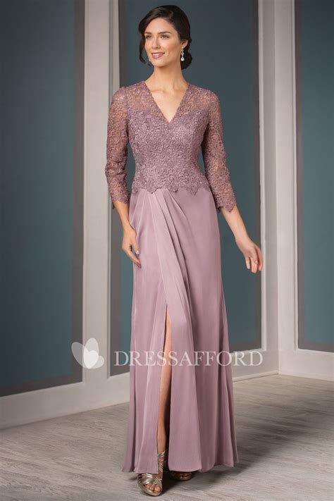 Lace 3 4 Sleeve Split Front Mother Of The Bride Dress Lace Dress