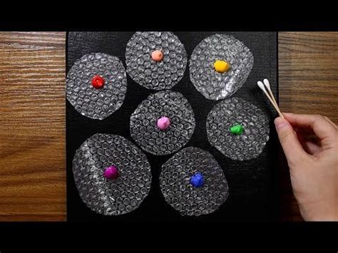 Easy Flowers Acrylic Painting With Bubble Wrap Cotton Swab For