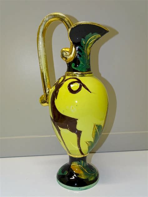 GRAND VASE AIGUIERE VALLAURIS VINTAGE BELLES COULEURS VIVES USURE