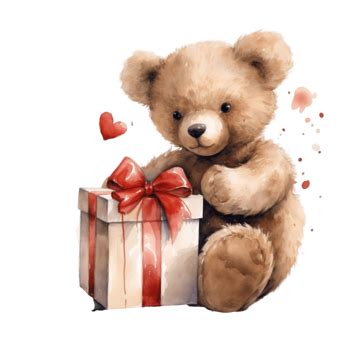 Valentines Day Teddy Bear With Gift Holiday Art Valentine Gift Love