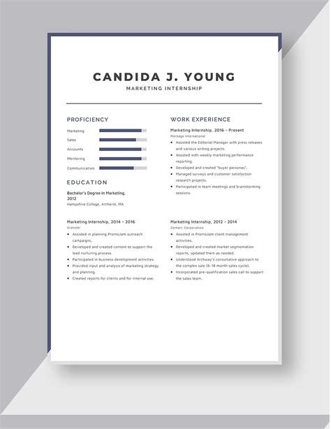 Marketing Internship Resume In Word Pages Download