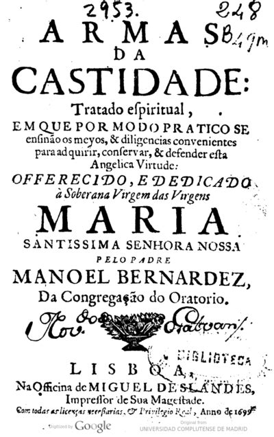 Armas Da Castidade Tratado Espiritual Em Que Por Modo Pratico Se