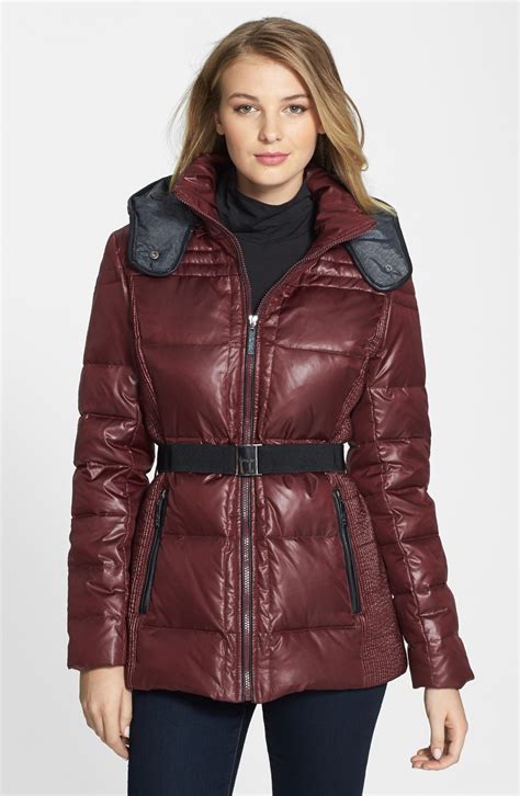 Kensie Belted Down Feather Jacket in Red (Wine) | Lyst