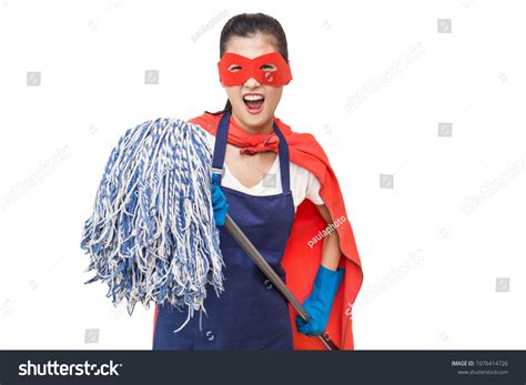 Portrait Young Asian Cleaning Super Hero Stock Photo 1076414726 ...