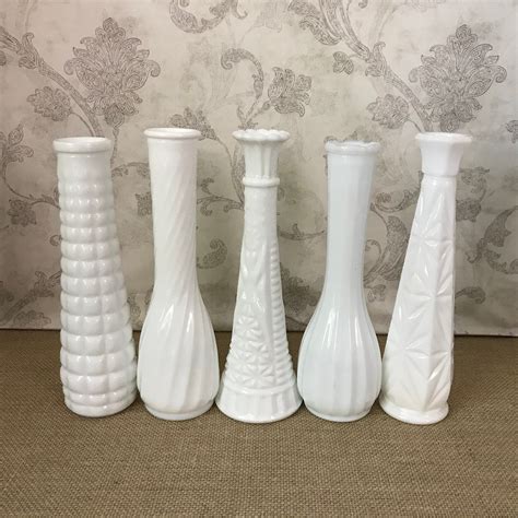 Set Of 5 Milk Glass Bud Vases 9 Vintage Milk Glass Flower Vase Wedding Decor Wedding