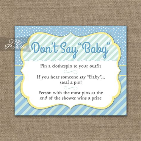 Printable Don T Say Baby Shower Game Blue Yellow Whimsey