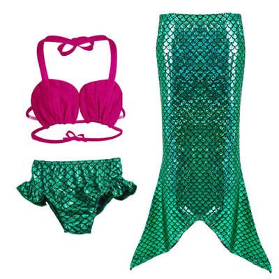 Girls Mermaid Tail Swimmable Bikini Set Swimwear Swimsuit Costume