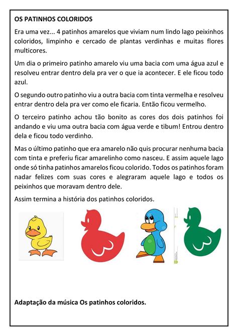 Plano De Aula Patinho Colorido Educa O Infantil Fdplearn