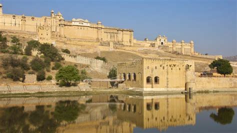 Reflection Of Amber Fort On Maota Lake In Amer India Stock Image