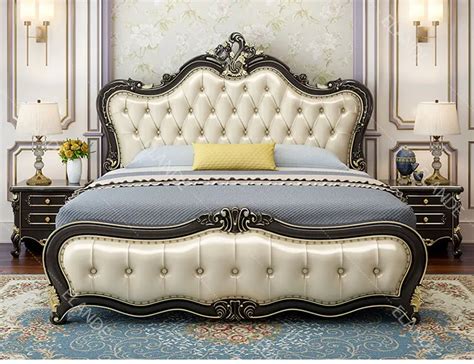 European Style Solid Wood Bed Simple Double Bed Luxury Carved Princess