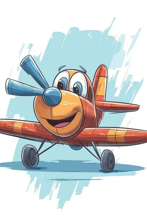 Cartoon Plane Character with Cheerful Smile, Colorful Cockpit, Playful Expression, Blue Sky ...