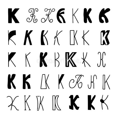 Set Of Letters K In Different Styles Hand Drawn Lettering Isolated On