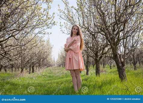 Belle Femme Blonde Dans Un Jardin Fleuri Photo Stock Image Du Tresse Languettes