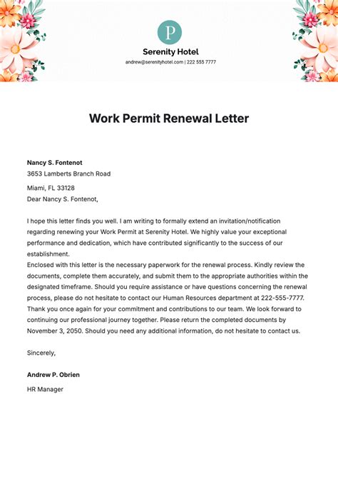 Free Work Permit Renewal Letter Template Edit Online And Download