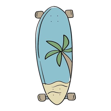 Etiqueta Engomada Del Doodle Con Longboards Brillantes Vector Premium