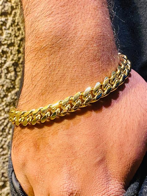 Mens Miami Cuban Link Bracelet 14k Gold 5X Layered Stainless Etsy