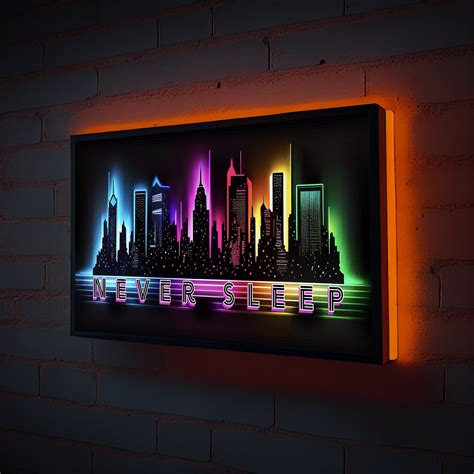 PRINTABLE Neon New York City Skyline With Quote Never Sleep Neon Prints ...