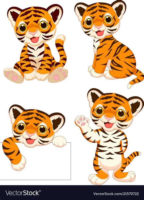 Cartoon Baby Tigers Collection Set Vector Image On Vectorstock