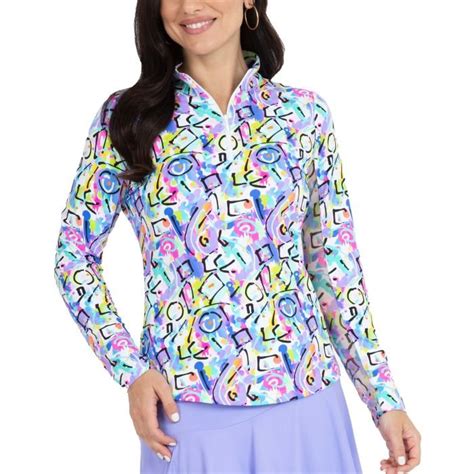 Ibkul Womens Calli Print Long Sleeve Mock Neck Golf Top Carls Golfland