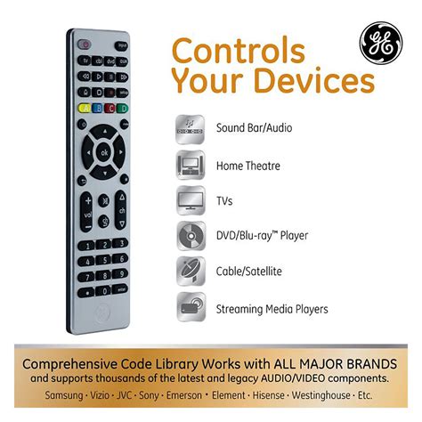 GE 4 Device Universal Remote Control Brushed Silver