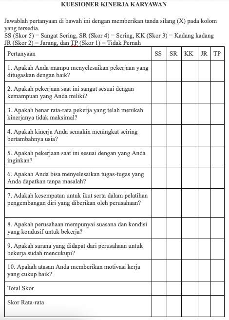 Detail Contoh Kuesioner Kinerja Karyawan Koleksi Nomer 17