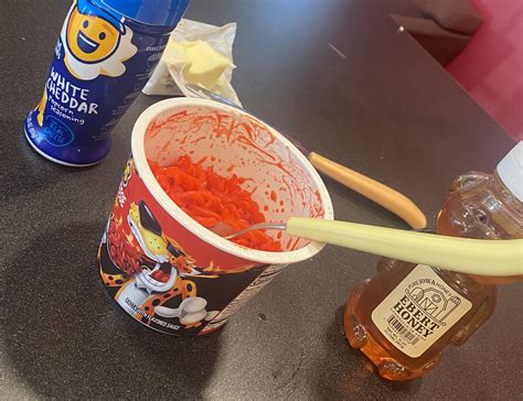 Hot Cheetos Mac And Cheese With A Tiny Bit Of Butter A Dab Of Honey And Kernel Seasons White